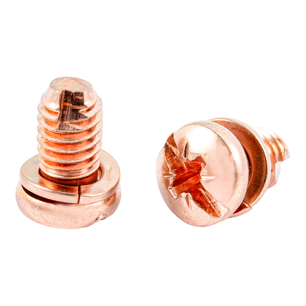 Flachkopfschrauben in Sonderfarbe mit Feder und Unterlegscheibe Flachkopfschrauben in Sonderfarbe mit Feder und Unterlegscheibe