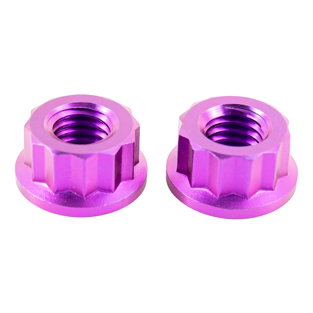 Sechskant-Flanschmutter aus Titan in individueller Farbe Sechskant-Flanschmutter aus Titan in individueller Farbe