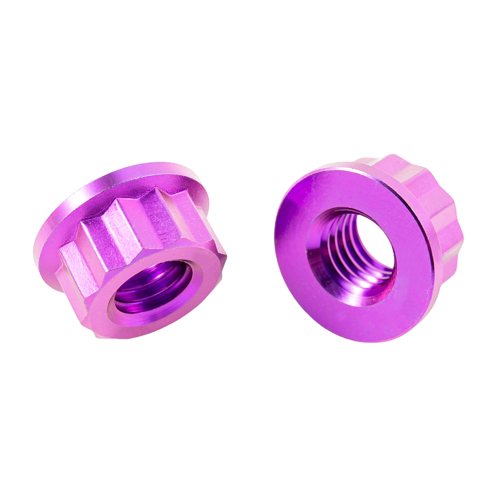 Sechskant-Flanschmutter aus Titan in individueller Farbe Sechskant-Flanschmutter aus Titan in individueller Farbe
