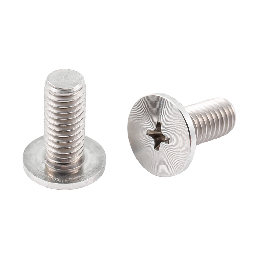Maßgeschneiderte Flachkopfschrauben aus Edelstahl und Aluminium mit CD-Muster Maßgeschneiderte Flachkopfschrauben aus Edelstahl und Aluminium mit CD-Muster