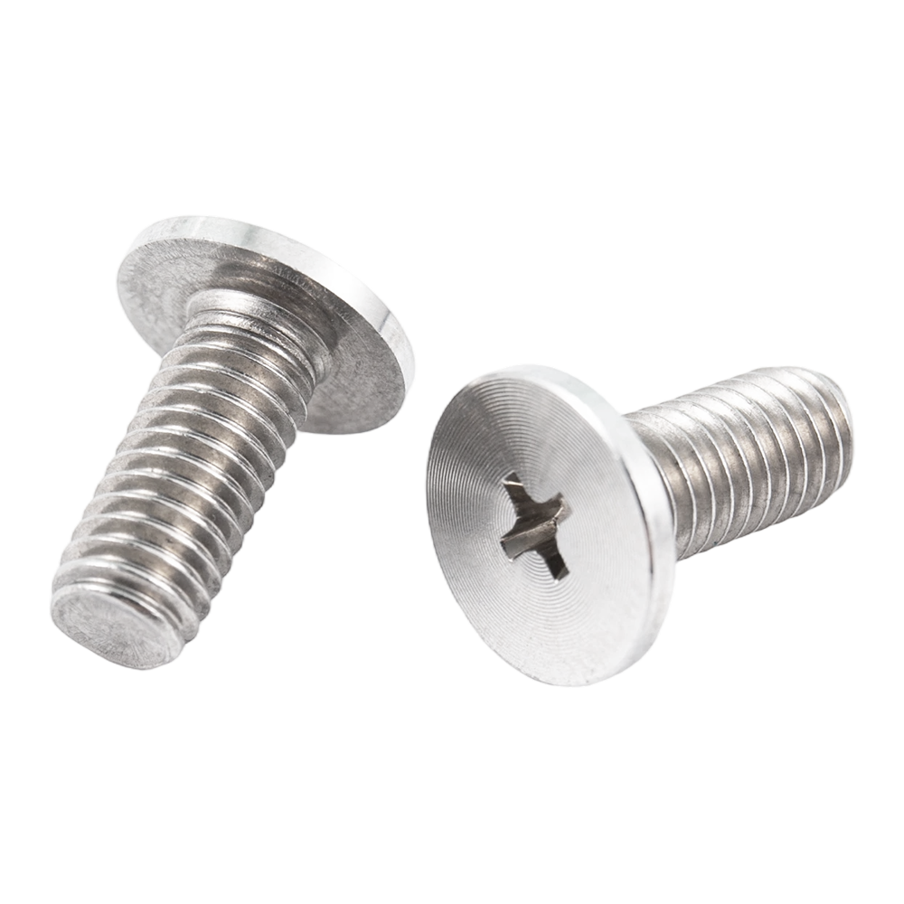 Maßgeschneiderte Flachkopfschrauben aus Edelstahl und Aluminium mit CD-Muster Maßgeschneiderte Flachkopfschrauben aus Edelstahl und Aluminium mit CD-Muster