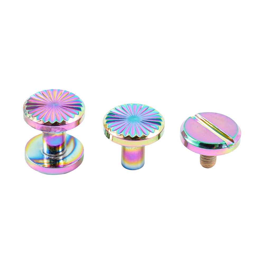Maßgeschneiderte regenbogenfarbene Messing-Sonnenblumen-Chicago-Schrauben für Leder Maßgeschneiderte regenbogenfarbene Messing-Sonnenblumen-Chicago-Schrauben für Leder