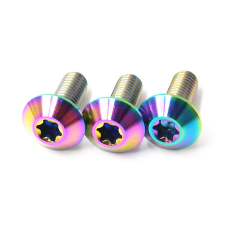 M6 Regenbogenfarbene Flachrundkopf-Fahrradschraube aus Titan mit Maschinengewinde M6 Regenbogenfarbene Flachrundkopf-Fahrradschraube aus Titan mit Maschinengewinde