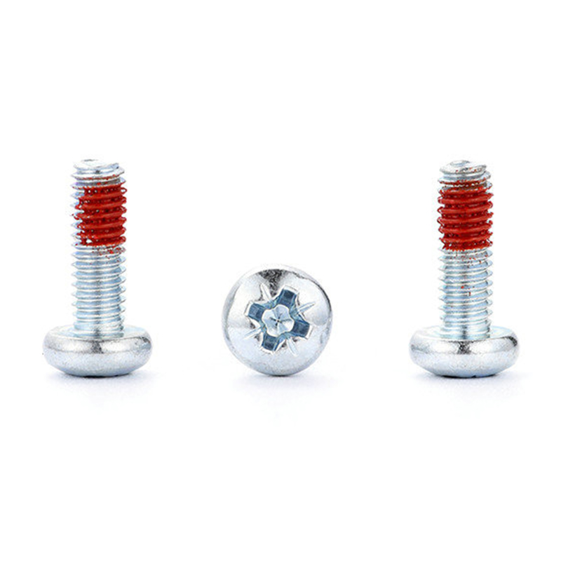 M3-Flachkopf-Pozi-Schraubendreher-Maschinenschraube mit rotem Nylon-Patch M3-Flachkopf-Pozi-Schraubendreher-Maschinenschraube mit rotem Nylon-Patch